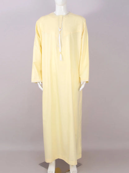 Eid Ramadan Muslim Men Long Robe Round Neck Embroidered Oman Dubai Arabian Saudi Male Jubba Thobe Adults Abayas Islamic Kamis