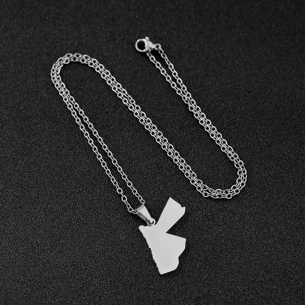 Jordan Map & Flag Pendant Necklace – Stainless Steel Men's & Women's Jewelry