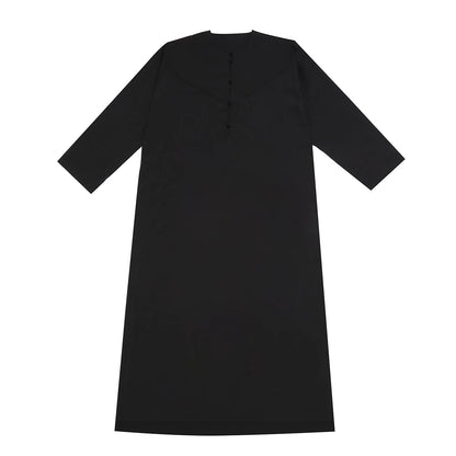 TH839 Men's Muslim Middle Eastern Men Long Sleeves Pure Color Buckle Robe Ramadan Eid Jubba Thobe