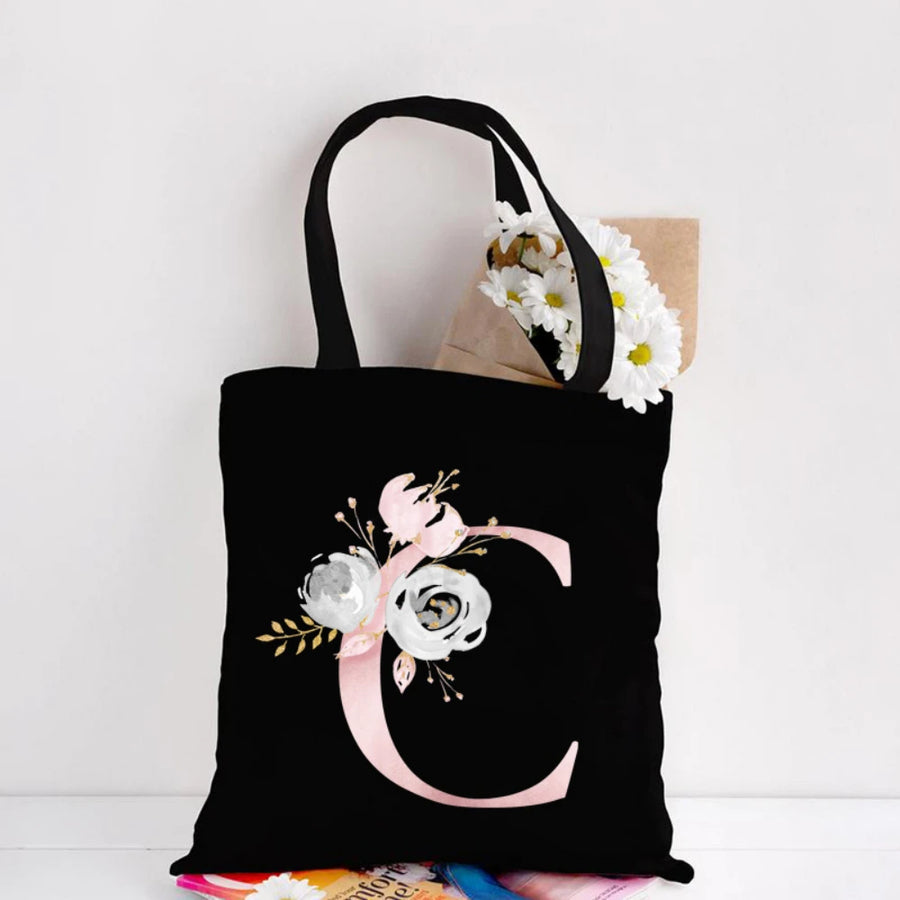 Her Letter, Her Bloom – Personalized Floral Initial Canvas Tote