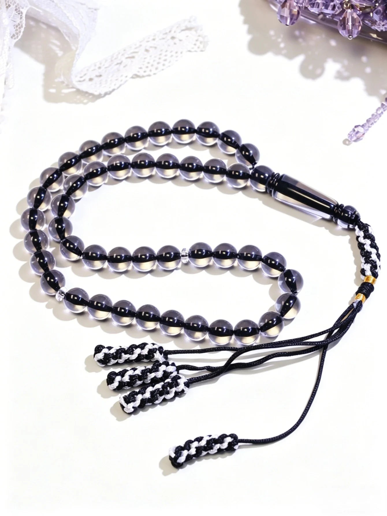 Handmade Mixed Color Tassel Islamic Tasbih 45 Transparent Beads Middle Eastern Prayer Beads