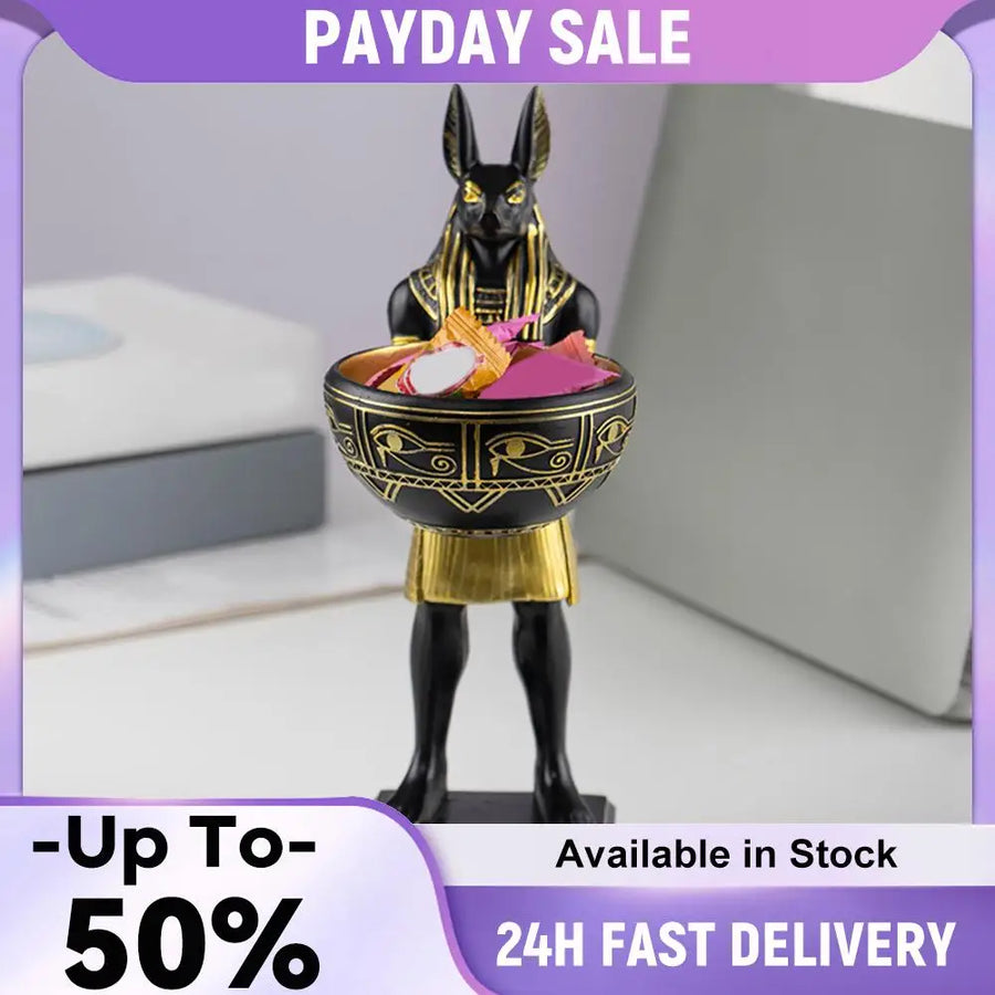 25cm Anubis God Statue Ancient Egypt Art Sculpture with Bowl Egyptian Sculpture Ancient Egypt Decor & Desktop Organizer