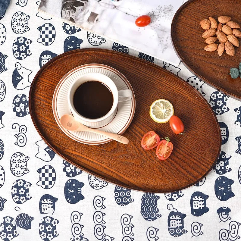 Oval Serving Trays Tableware Dessert Tea Saucer Coasters Coffee Coasters Wooden Plate Storage Food Display Home Hotel Decor