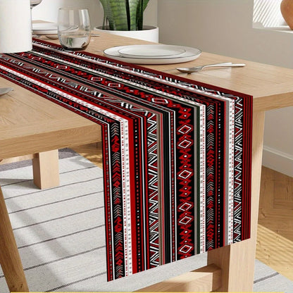 The Totem Tableau – Red & Black Ethnic Geometric Table Runner