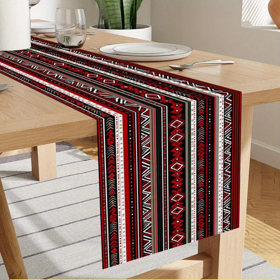The Totem Tableau – Red & Black Ethnic Geometric Table Runner