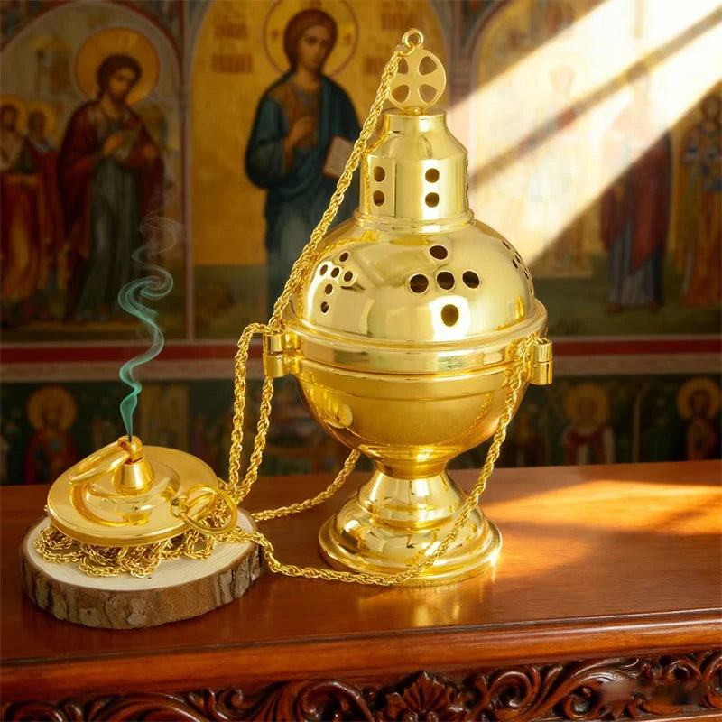 New2026 Eastern Orthodox Church Censer With Bells Gold Plated Hanging Incense Burner Church Home Decoration Orthodox Censer Gift