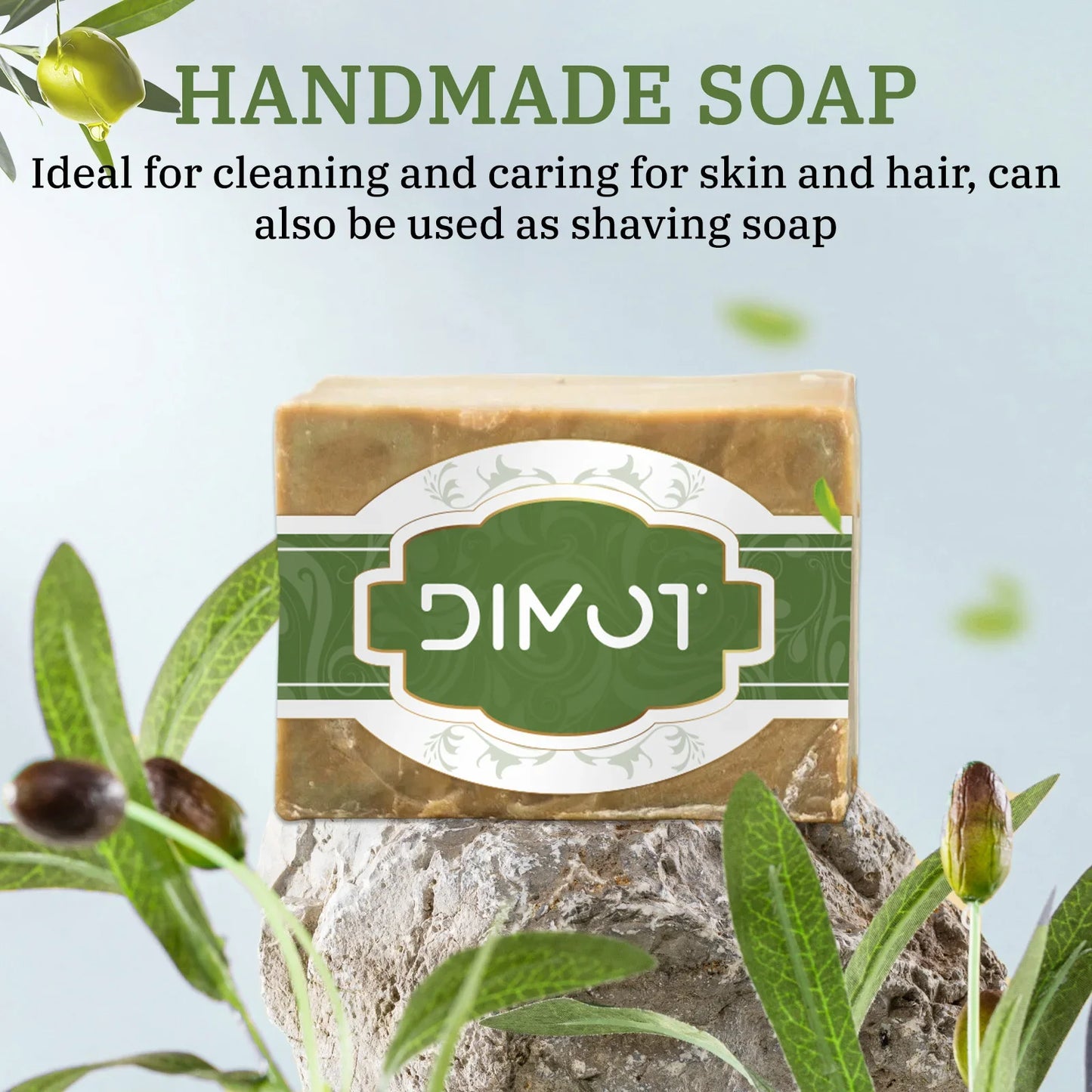 Olive Oil Soap Bar - Handmade Natural Plant-Based Soap for Face, Body & Hair, with Olive Fruit Oil, for Moisturizing 200g