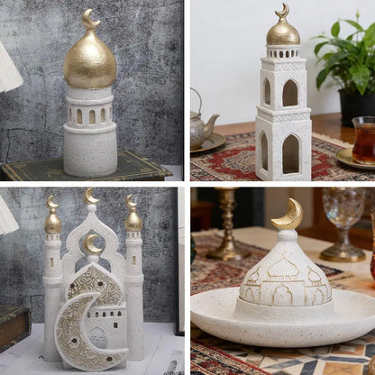 Ramadan Ornaments Resin Material Mosque Islamic Castle Statue Family Tabletop Atmosphere Decoration Architectural Table Decor