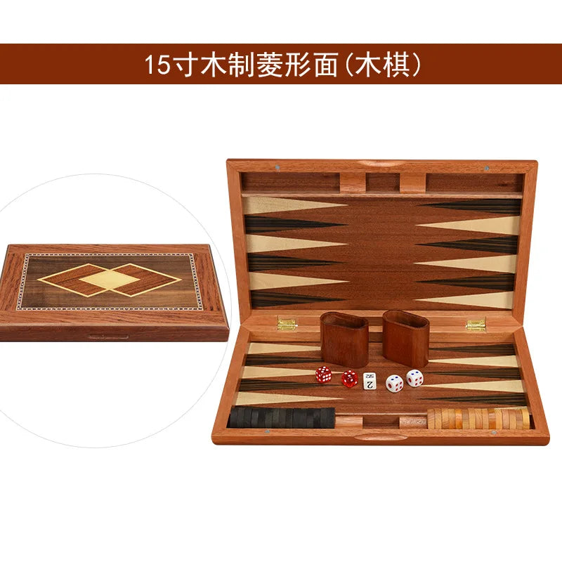 11/13/15/17/19 Inch Wooden Backgammon Set - Classic Board Game for Home & Party Entertainment