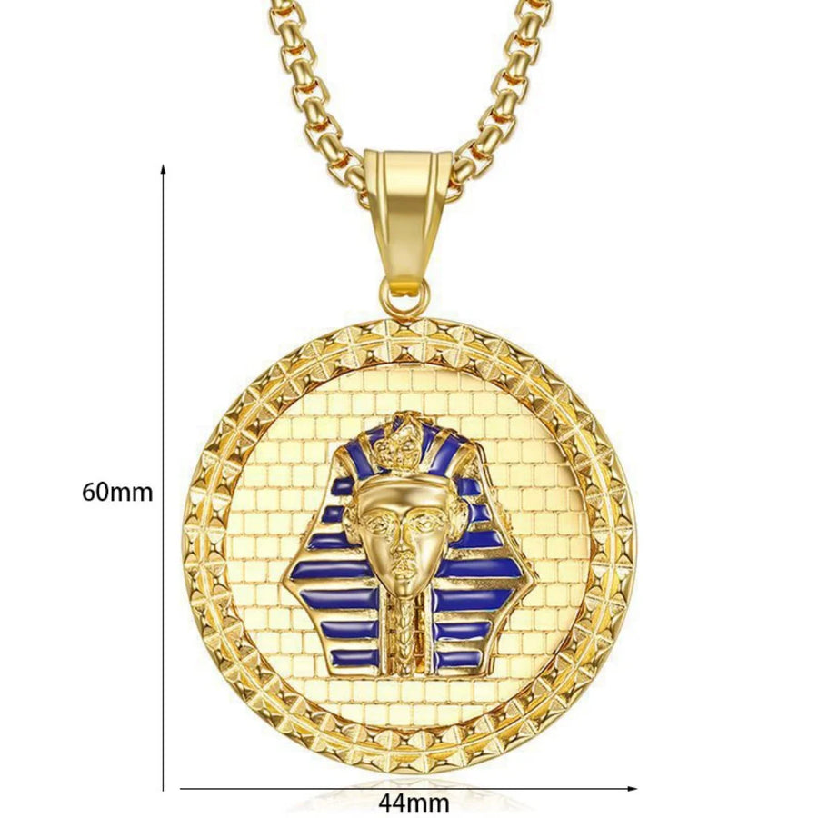 Iced Out Egyptian Ankh & Eagle Pendant – Stainless Steel Pharaoh Necklace for Men & Women