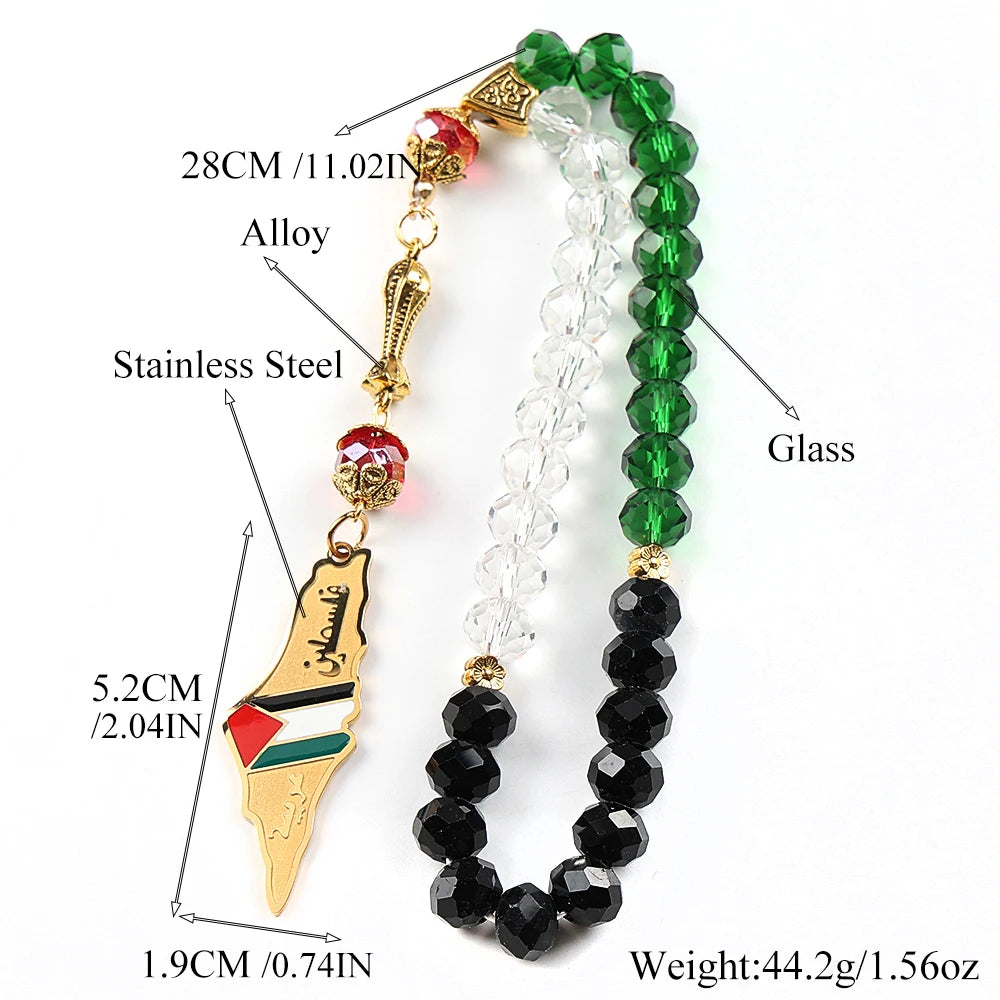 Palestine Map Flag Arabic Letter Car Pendant for Women Men Stainless Steel Silver Color Country Colorful Prayer Beads Jewelry
