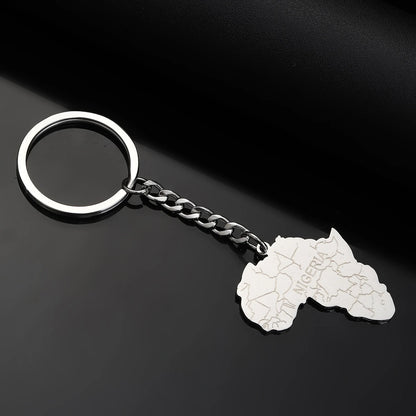 Africa Map Keychain – Stainless Steel Hip-Hop Jewelry, Morocco to South Africa