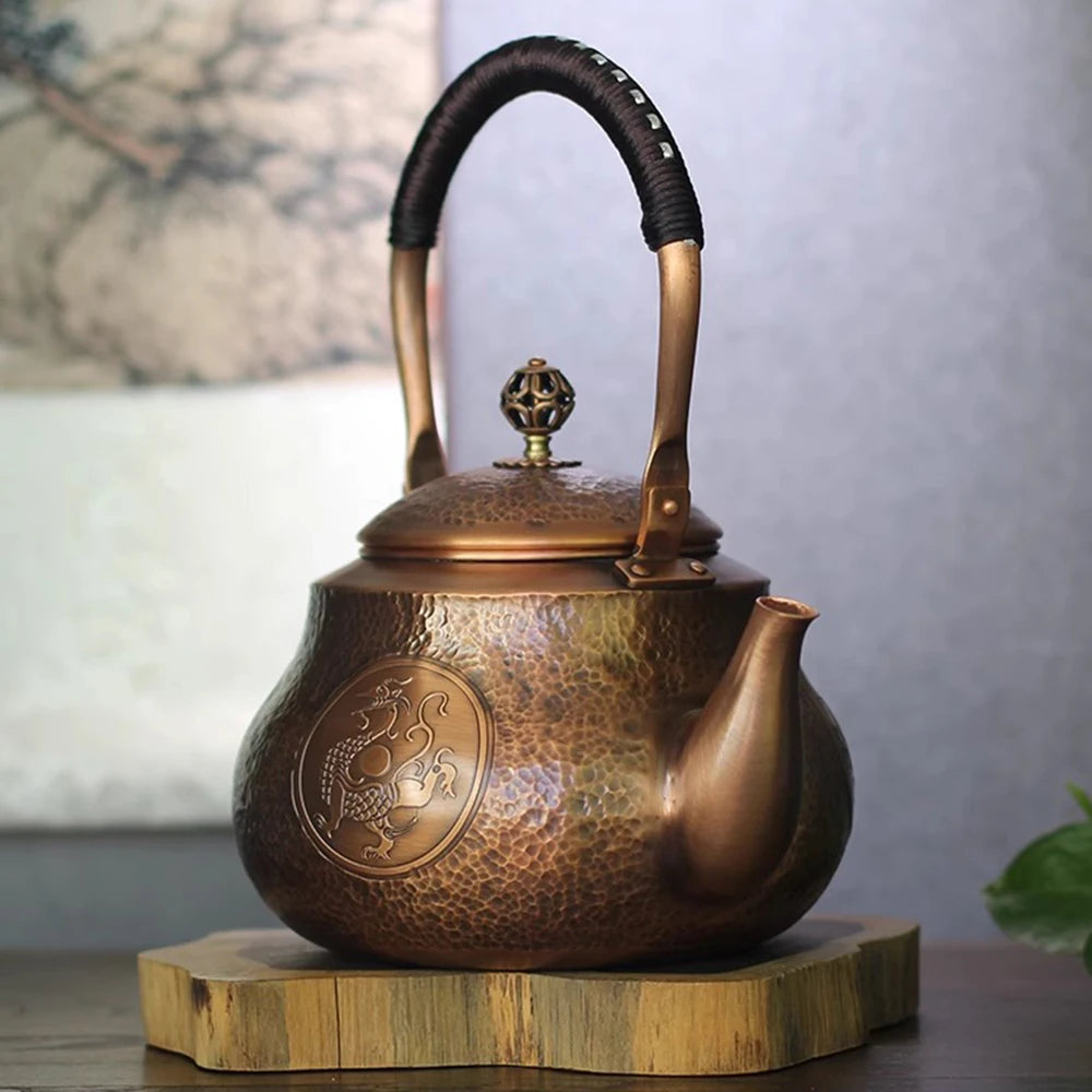 Pear shaped pure copper teapot, Handmade hammered copper teakettle, Home gas boiling tea pot, Kung Fu Health water kettle, 1.5L