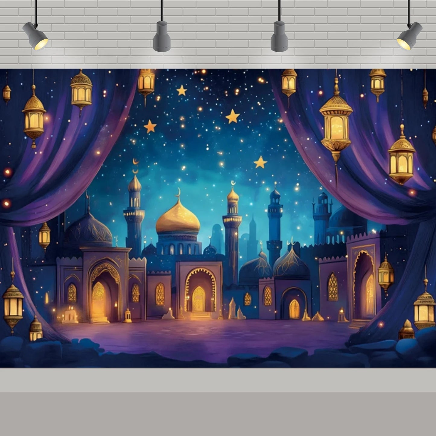 Arabic Aladdin Muslim Gold Mosque Background Fabric Princess Birthday Party Gift Photography Prop Decoration Banner Girl Poster