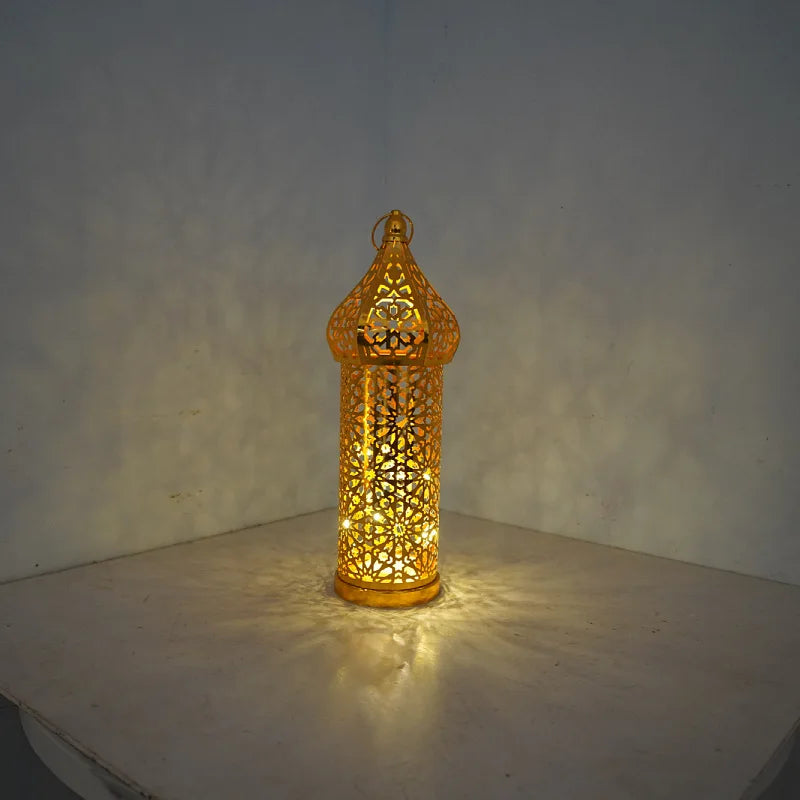 Morocco Festival Lights Metal LED Wind Lantern Ramadan Decorations for Home DIY Hanging Ornaments Muslim Islam Party Decor Gifts