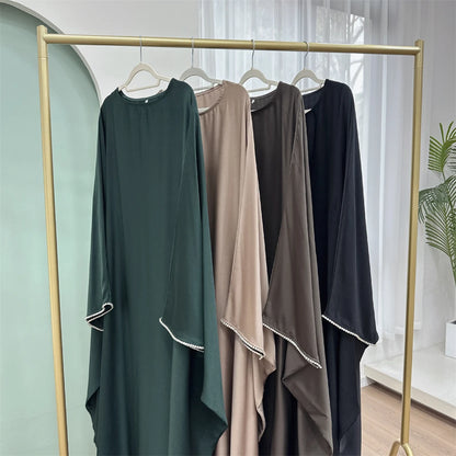 Eid Muslim Kaftan Satin Batwing Abaya Dubai Luxury Arabic African Dresses Abayas For Women Caftan Marocain Robe Femme Musulmane