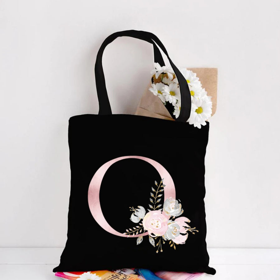 Her Letter, Her Bloom – Personalized Floral Initial Canvas Tote