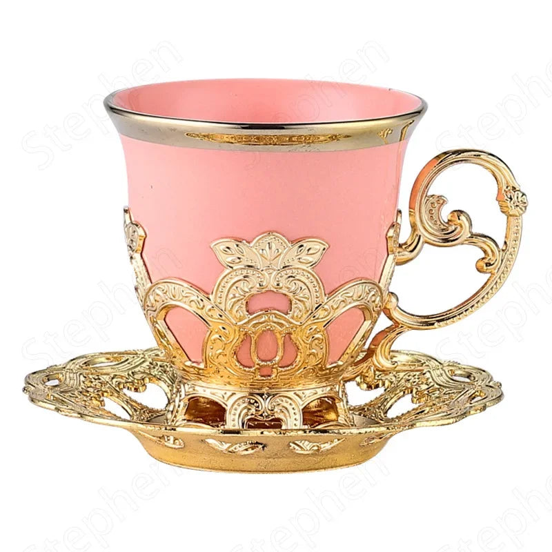 Golden Border Turkish Coffee Cups – Ceramic Cup & Saucer Set, Classic Afternoon Tea
