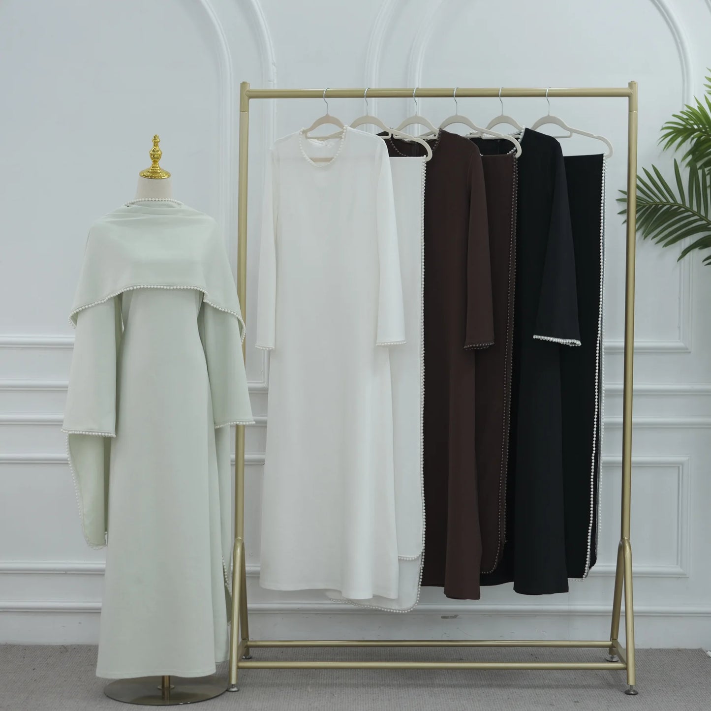 Pearls of Purity – White Cape Sleeve Maxi Dress for the Muslim Woman in America
