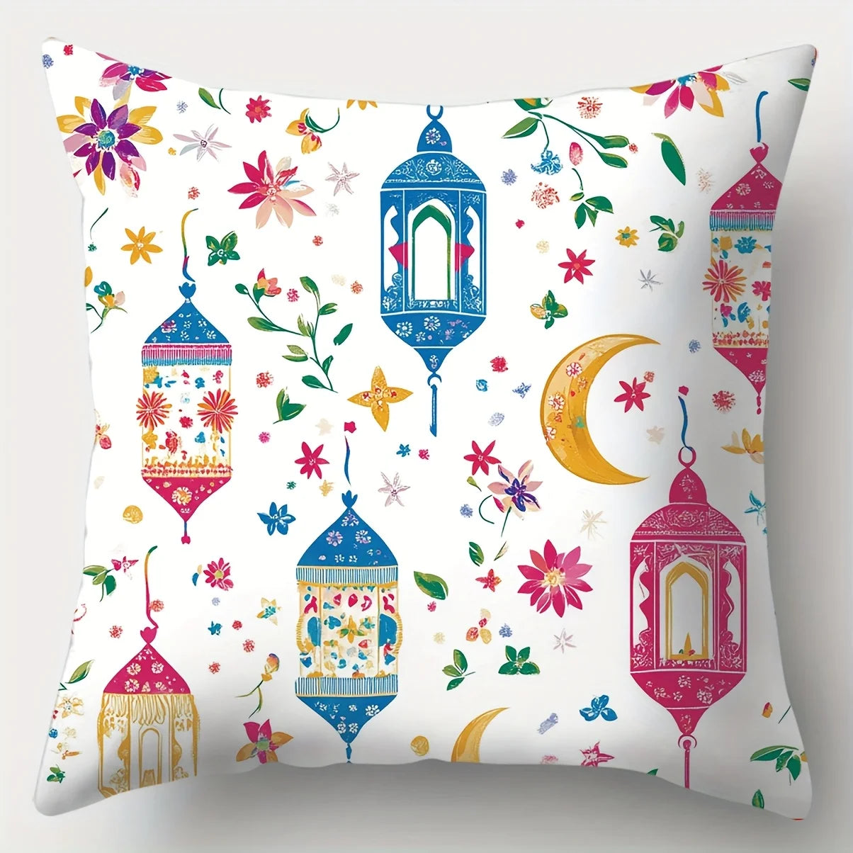4Pc Bohemian Ramadan Lantern Throw Pillow Covers with Crescent Moon Floral Leaf Print Cushion Cases for Sofa Living Room Bedroom