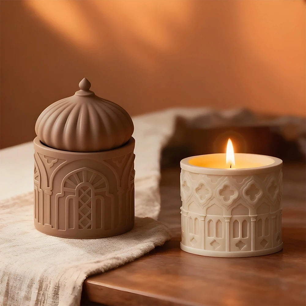 S0242 Novidades Islamic Style Storage Jar Resina Molde Jewelry Trinket Container Vase Box Candle Pot Mold with Lid for DIY Craft