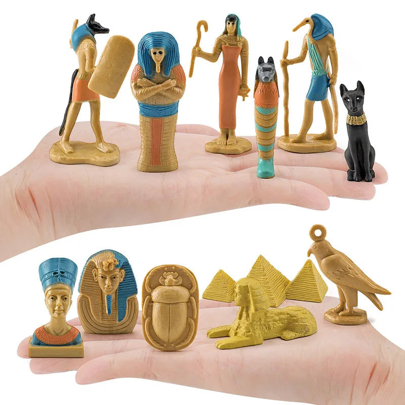 12-Piece Egyptian Mini Model Set – Sphinx, Pyramid, Mummy & Isis Figures