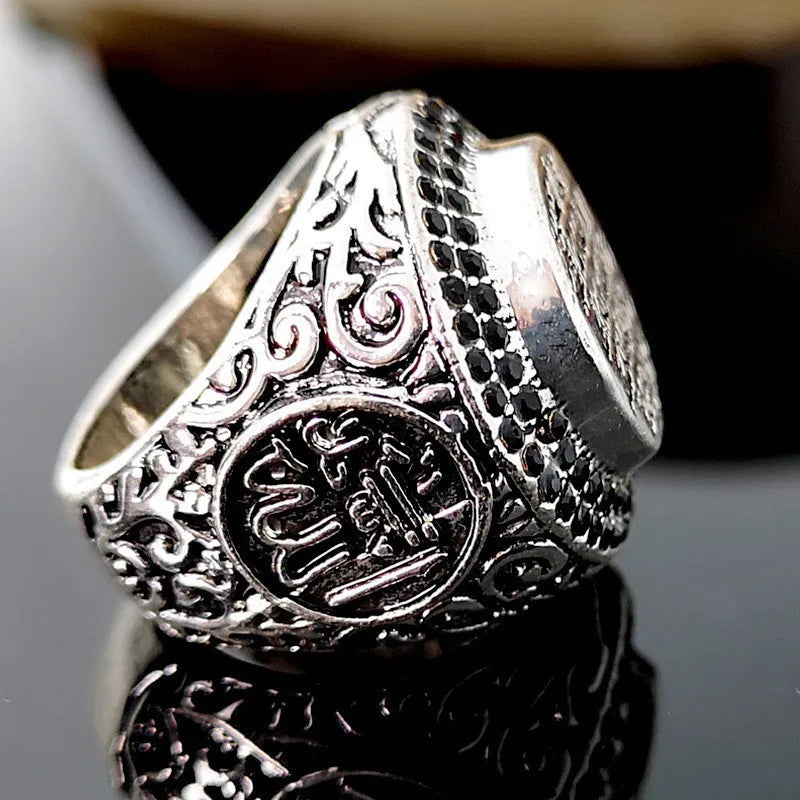 Huaya Men's Turkish Signet Rings Traditional Classical Islamic Muslim Inscriptions Special Unique Temperament Ring Jewelry Ring