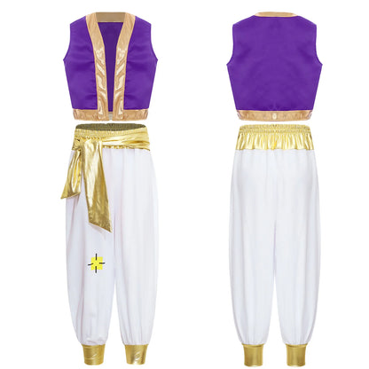 Boys Arabian Aladin Prince Cosplay Party Costume Oriental Indian King Roleplay Dress Up Outfits Loose Vest And Pants Set