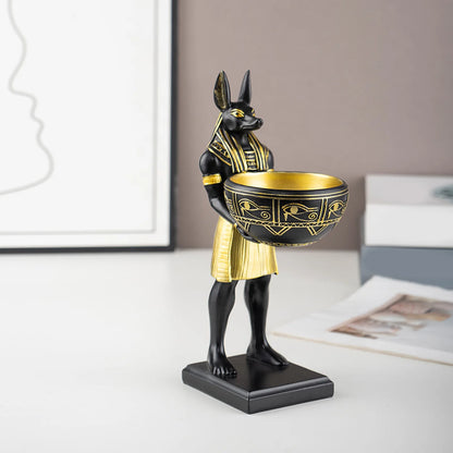 25cm Anubis God Statue Ancient Egypt Art Sculpture with Bowl for Keys/Jewelry Gift for Mythology Lovers & History Buffs