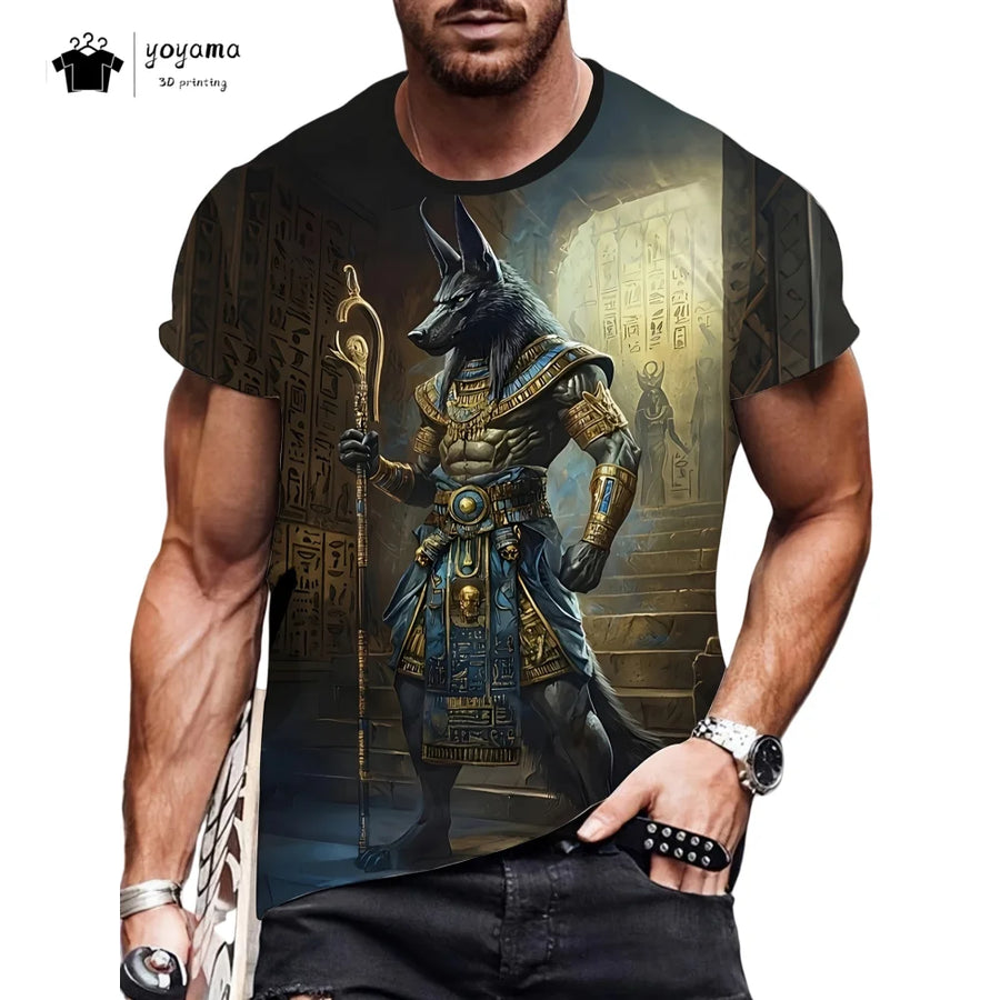 Pharaoh Graphic T-Shirt – Men's Y2K Oversized Egyptian Print Breathable Top