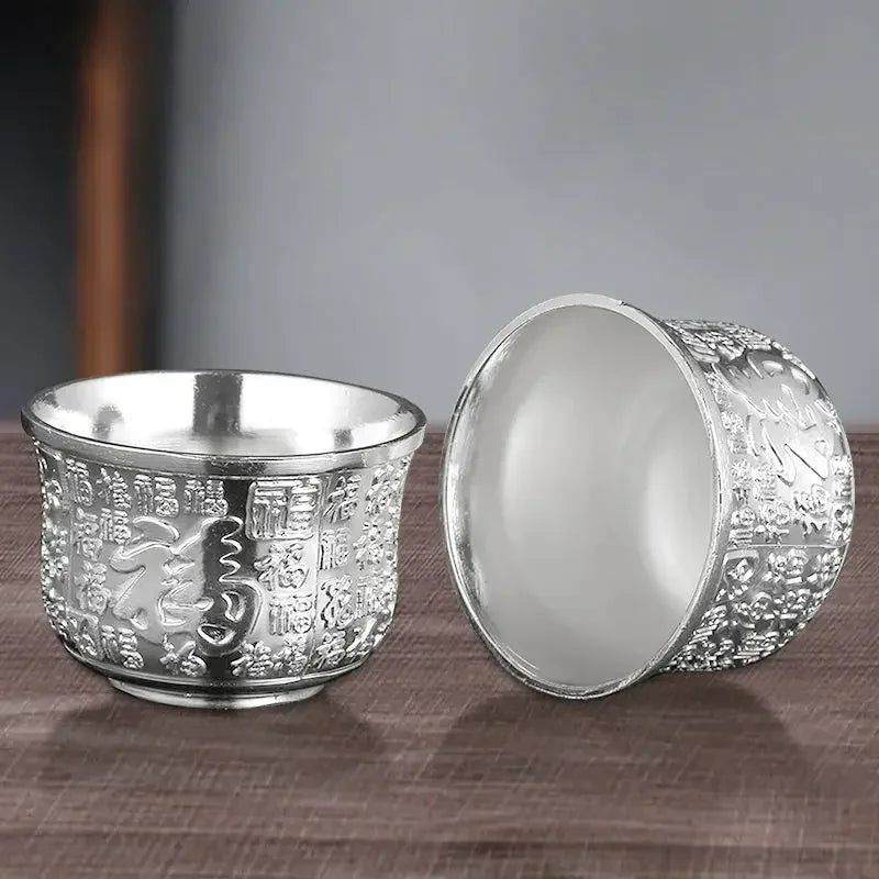 High-grade Silver Tea Set Hand-gilt Silver Teapot Baifu Suit Silver-plated Tea Wine Set Chinese Wine Glass