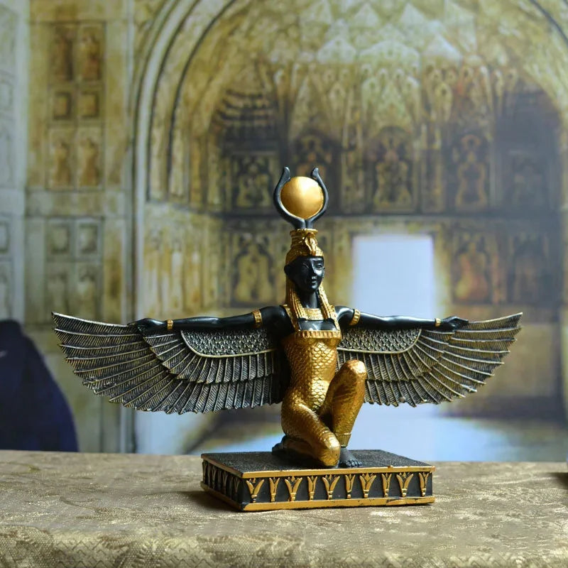 Isis & Obelisk Resin Sculpture – Ancient Egyptian Goddess of Motherhood & Marriage Decor