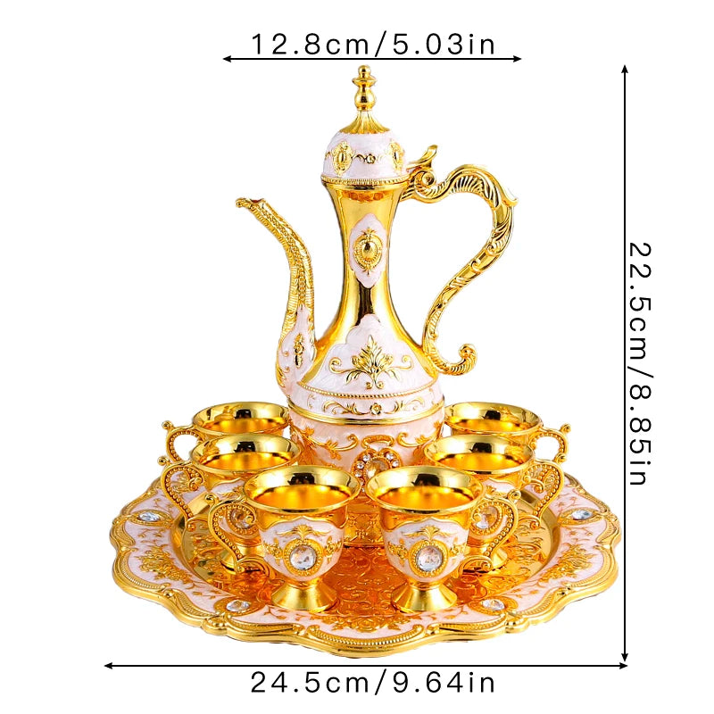 Metal Arabic Coffee Set – 6 Cups, Serving Tray & Pot for Home & Banquets