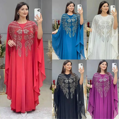 Elegant Moroccan Kaftan Set – 2 Piece Chiffon Abaya Dress