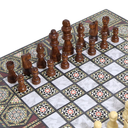 Luxury Knight Wooden 3-in-1 Chess Backgammon Foldable Intellectual Entertainment Game Portable Board Multiple Modes