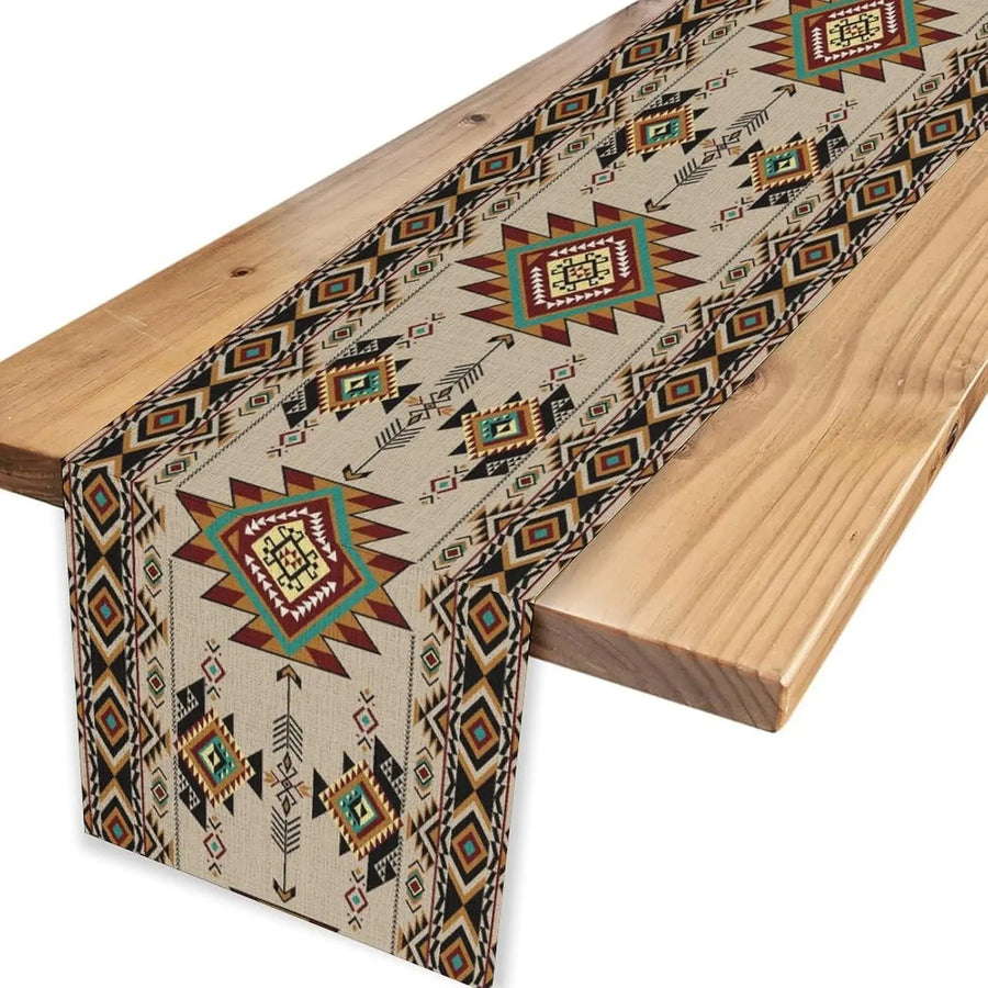 The Southwest Mesa – Native American Geometric Linen Table Runner