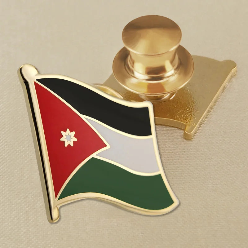 Jordan National Symbols Brooch Set – Map, Flag, Emblem & Flower Lapel Pins