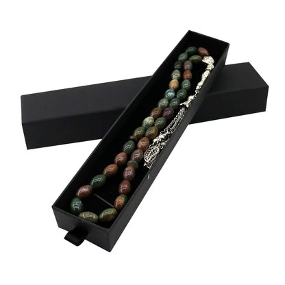 Natural Indian agate 33 Tasbih Oval size 8*12 mm  misbaha Man's  prayer beads  Rosary islamic subha tasbeeh 66 Tasbih Muslim
