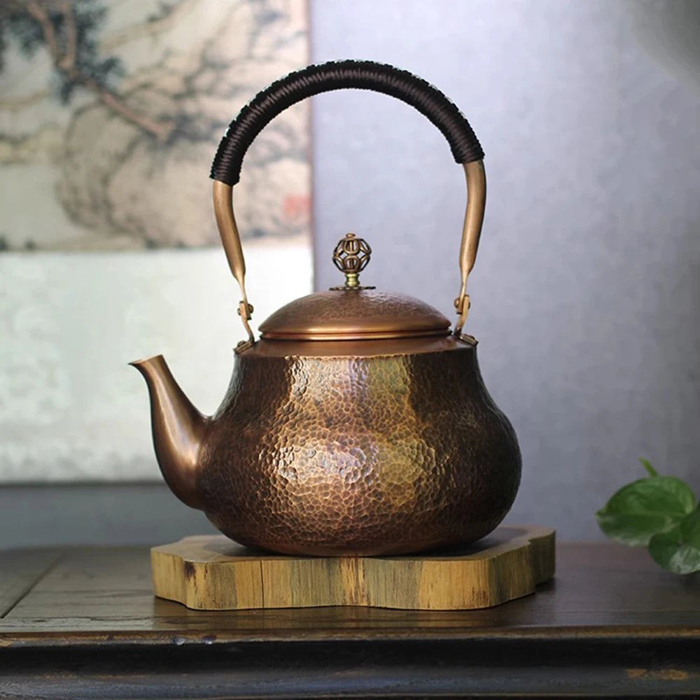Pear shaped pure copper teapot, Handmade hammered copper teakettle, Home gas boiling tea pot, Kung Fu Health water kettle, 1.5L