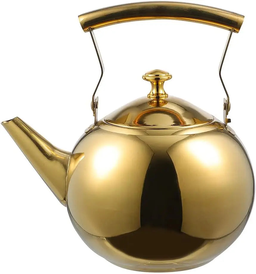 Stove Top Whistling Tea Kettle Stainless Steel Teapot Teakettle for Stove Top Infusers Included Gold 2L