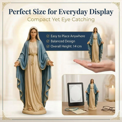 Mary Statue 12cm Open Arms Religious Figurine Resin Mary Desk Ornament for Home Living Room Bedroom Bathroom Desktop Bookshelf