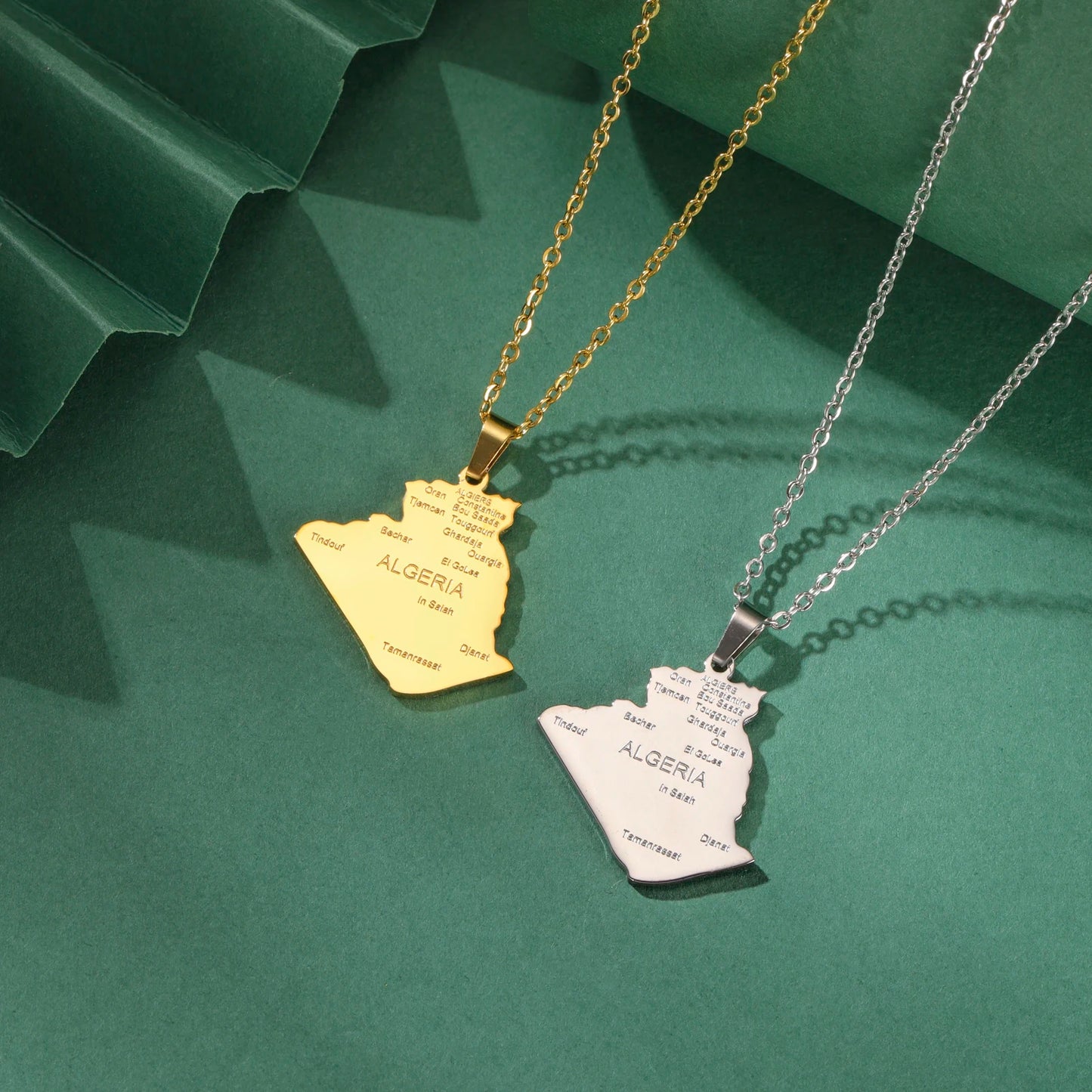 Kkjoy Fashion Stainless Steel Gold Color Map of ALGERIA Pendant Necklace For Women Men Map Design Hip Hop Jewelry Gift Wholesale