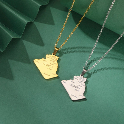 Kkjoy Fashion Stainless Steel Gold Color Map of ALGERIA Pendant Necklace For Women Men Map Design Hip Hop Jewelry Gift Wholesale
