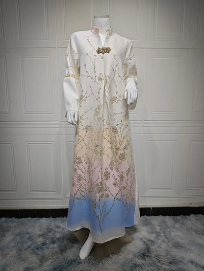 Gradient Grace – The Jacquard Homewear Kaftan for the Arab Woman in America