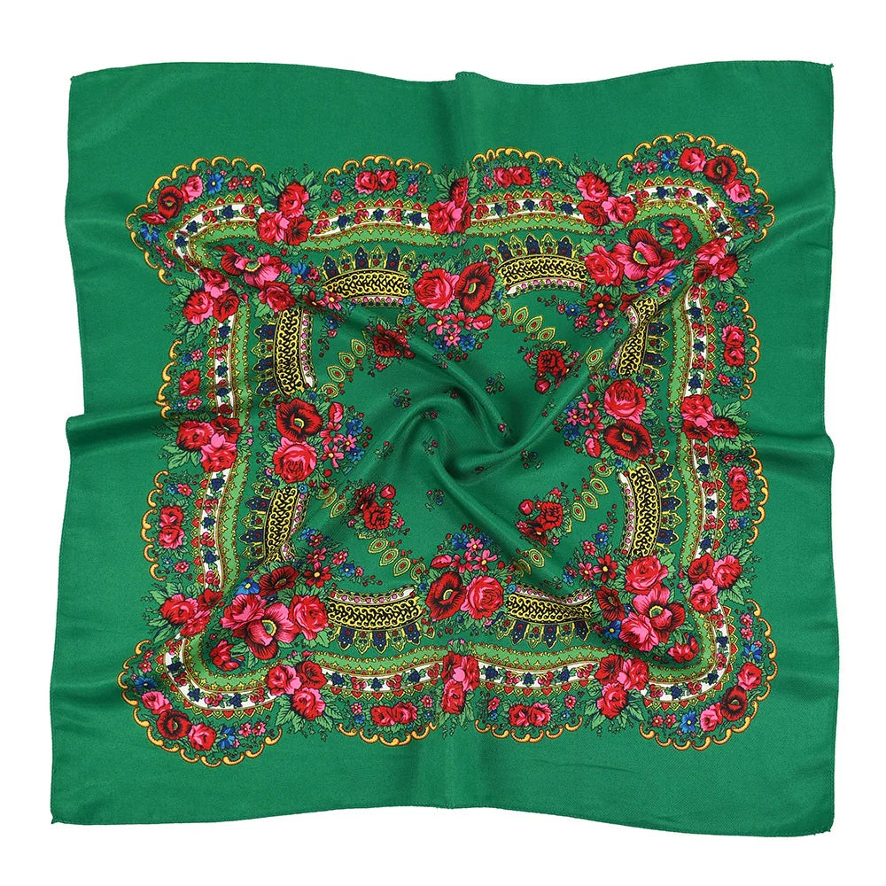 Babushka Bloom – 70cm Retro Floral Square Headscarf for Women