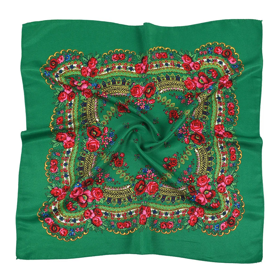 Babushka Bloom – 70cm Retro Floral Square Headscarf for Women