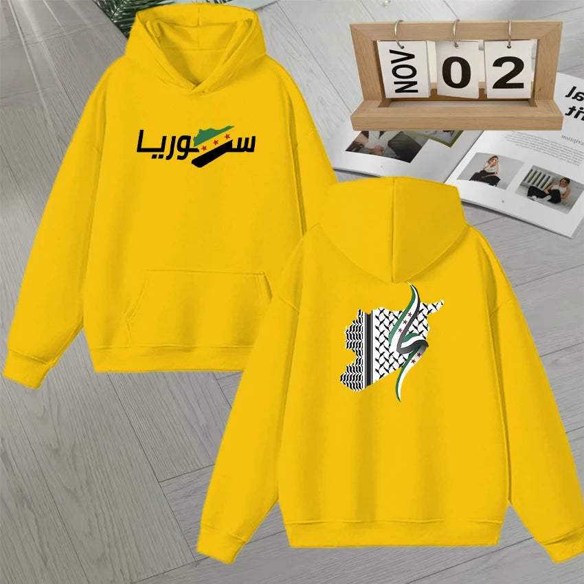 2025 Fashion Autumn Winter Syria Arabic Hoodie Double Sided Print Long sleeve Fleece Pullover Men Women Loose Unisex  Sweatshirt