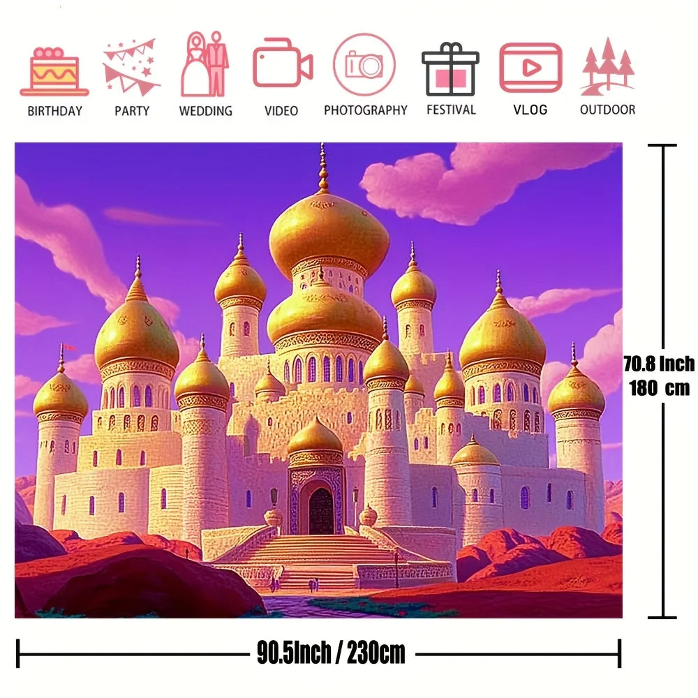 1pc Arab palace photo pavilion background, Aladdin Castle theme, polyester, for birthday parties, fairy tale theme pictures