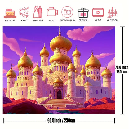 1pc Arab palace photo pavilion background, Aladdin Castle theme, polyester, for birthday parties, fairy tale theme pictures
