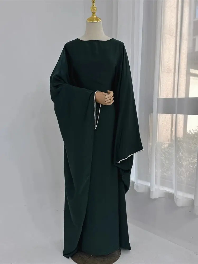 Eid Muslim Kaftan Satin Batwing Abaya Dubai Luxury Arabic African Dresses Abayas For Women Caftan Marocain Robe Femme Musulmane